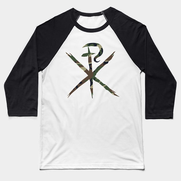 Camouflage Chi Rho Baseball T-Shirt by thecamphillips